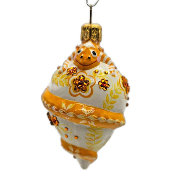 Patricia Breen Topping Chameleon Zalipie Persimmon Fall Christmas Tree Ornament - Picture 1 of 13